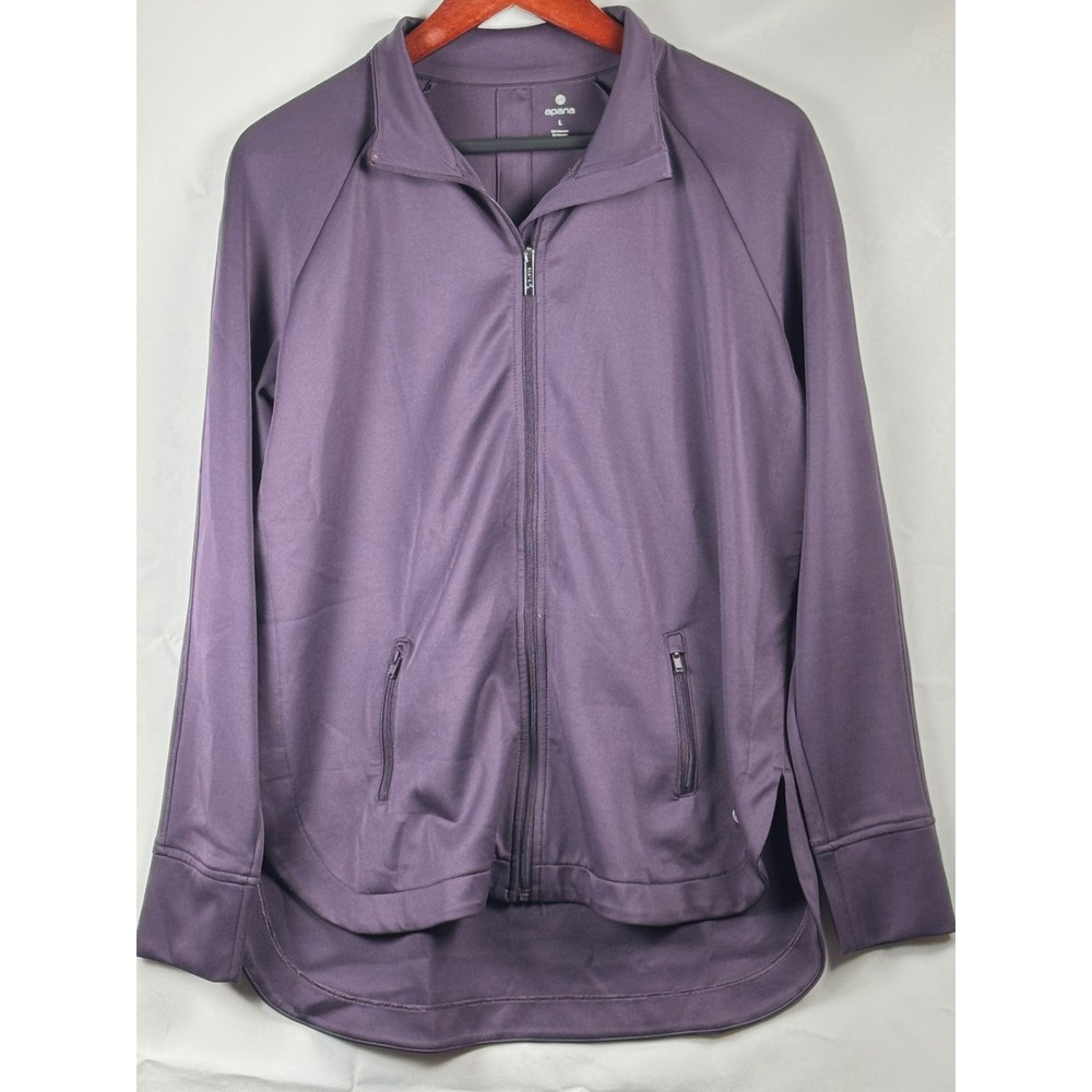 Apana Womens Full Zip Athletic Jacket Plum Purple Mock Neck High Low Hem Large